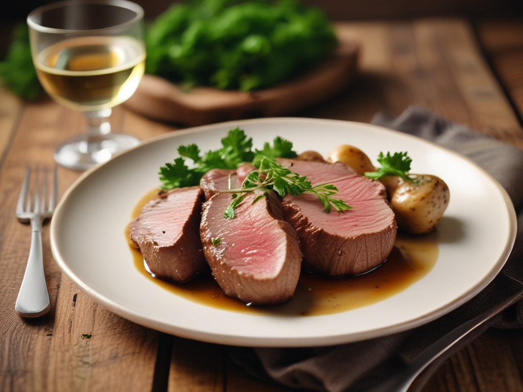 Утончённый рецепт говядины с грибами и белым винным соусом